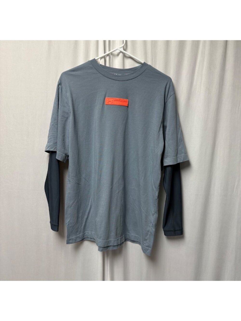 Under Armour Graphic Tee Mens Size Large Dual-Layer Long-Sleeve Gray Neon Orange